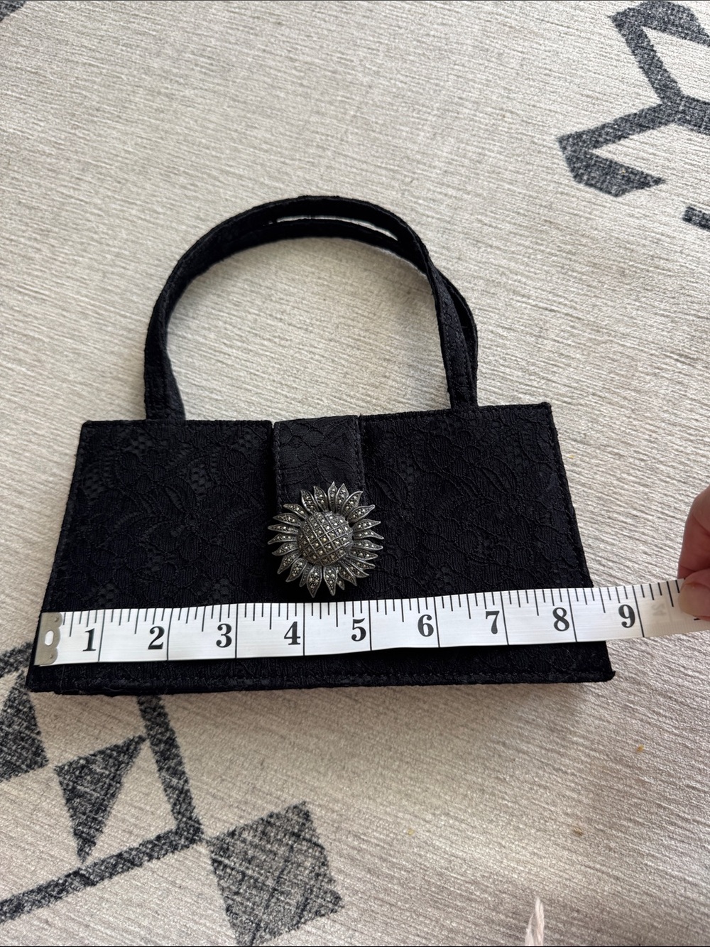 Vintage Judith Jack Black Lace Evening Bag Marcasite Sunflower Clasp , Italy - Picture 7 of 11